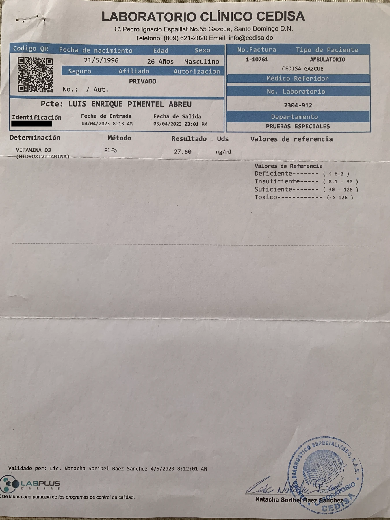 D3 blood test, original phone photo