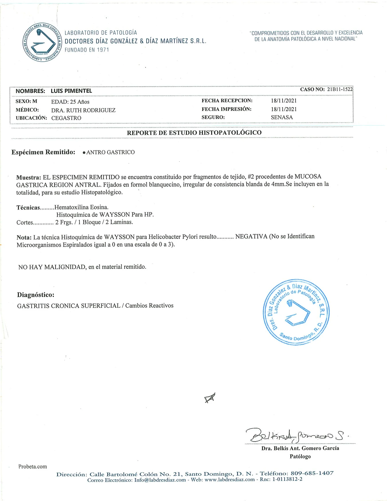 High-resolution scan of the Nov 18, 2021 pathology report