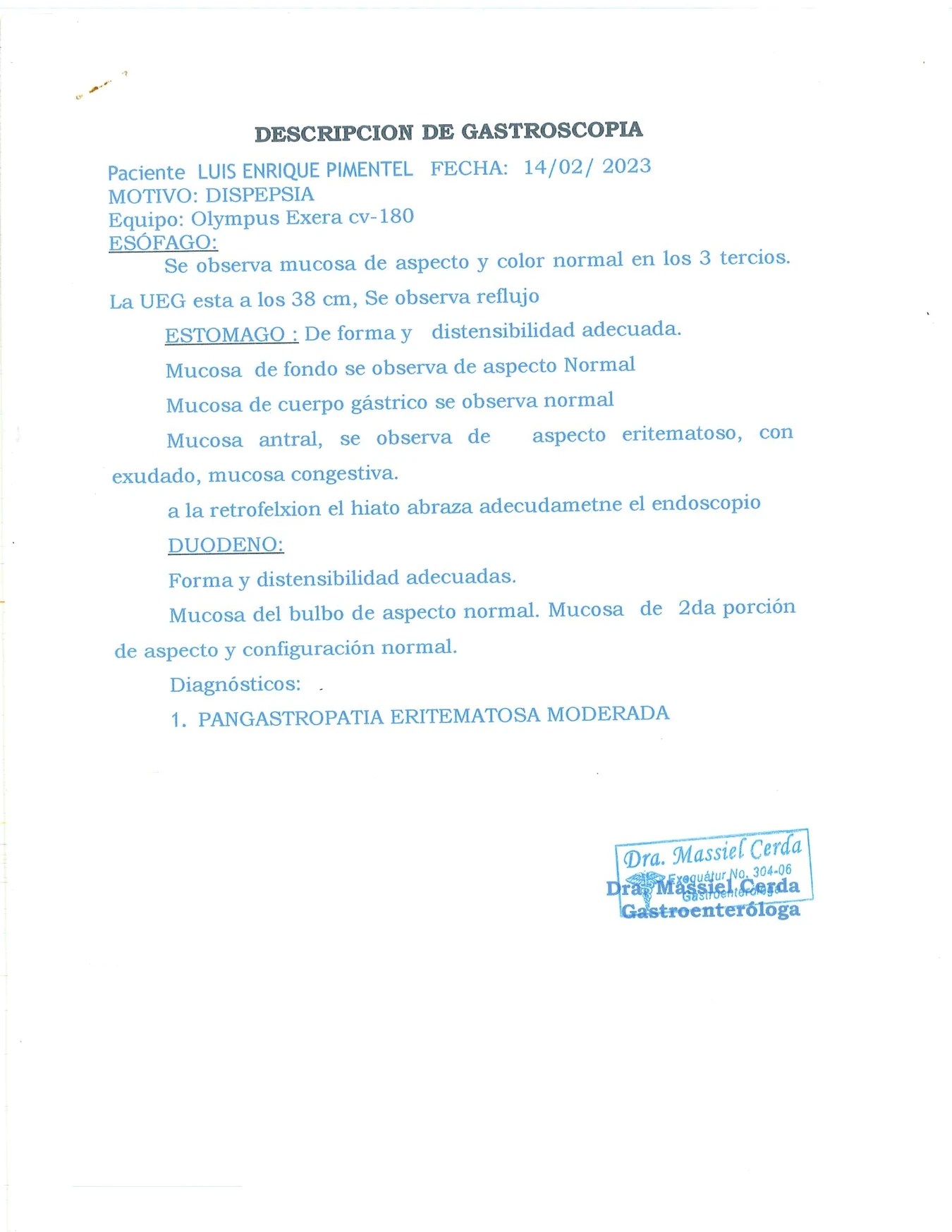 High-resolution scan of the Feb 14, 2023 endoscopy report