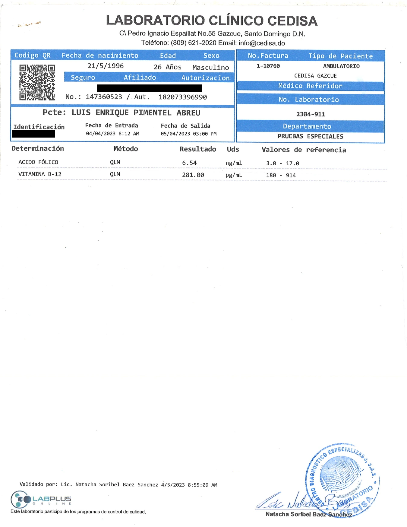 B12 blood test, high-resolution scan