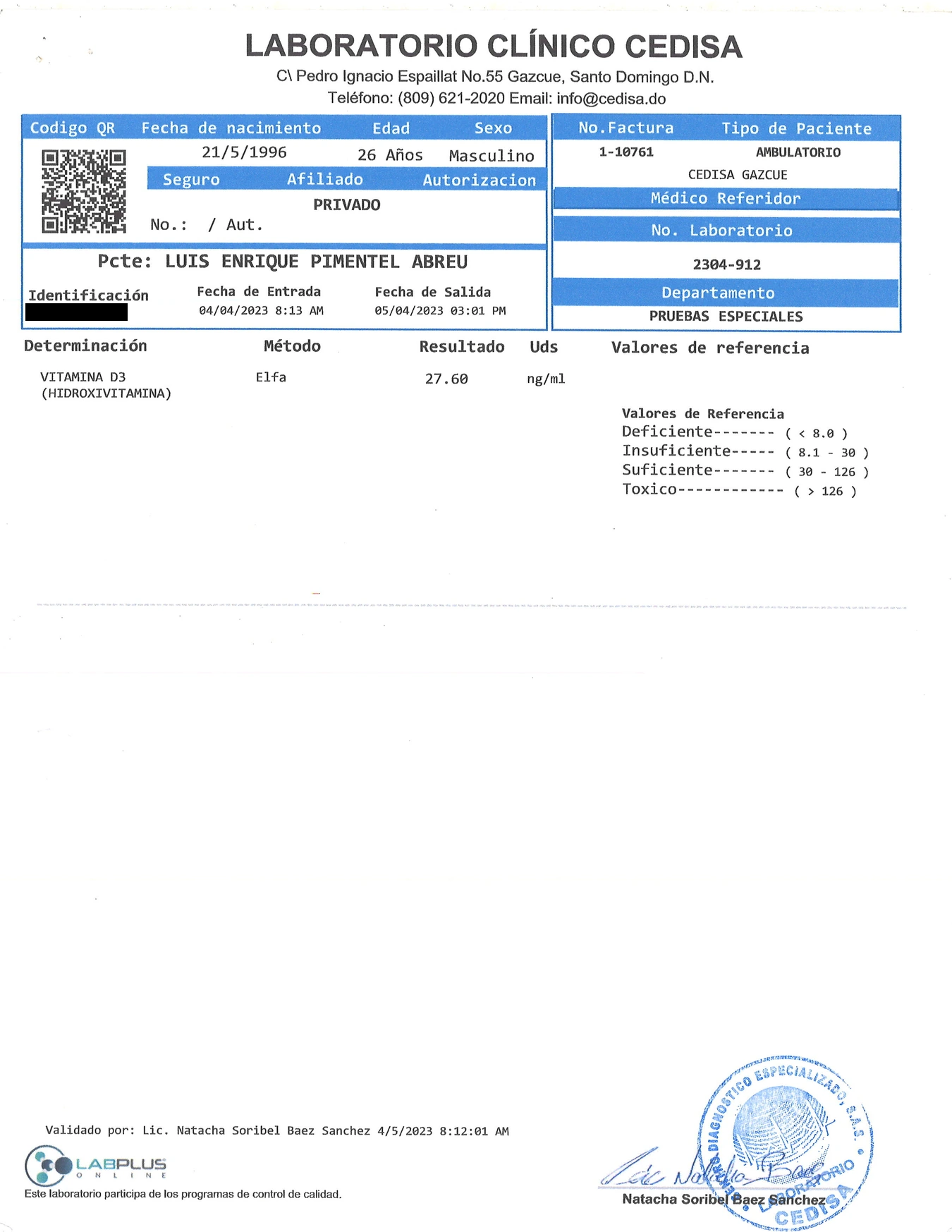 D3 blood test, high-resolution scan