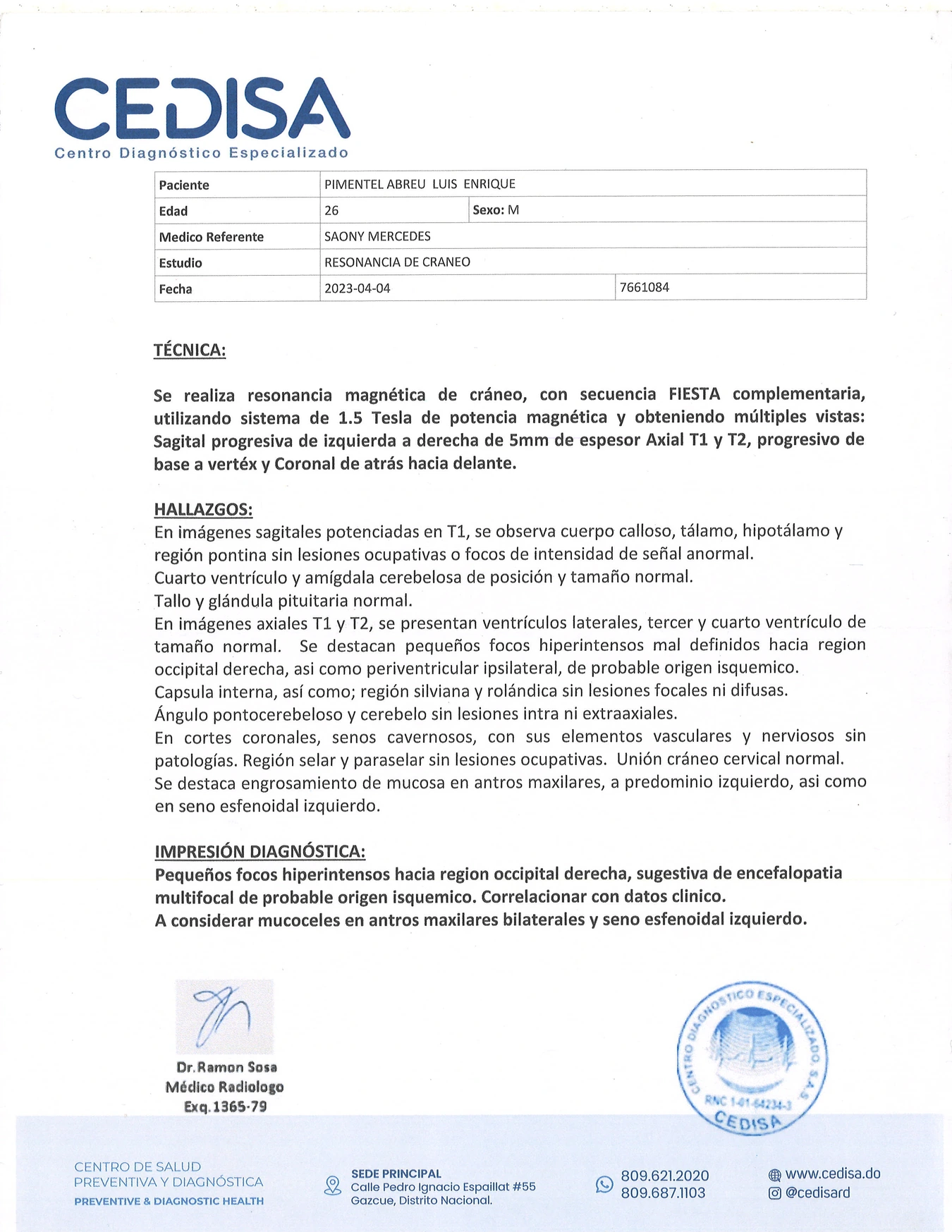 MRI report, high-resolution scan