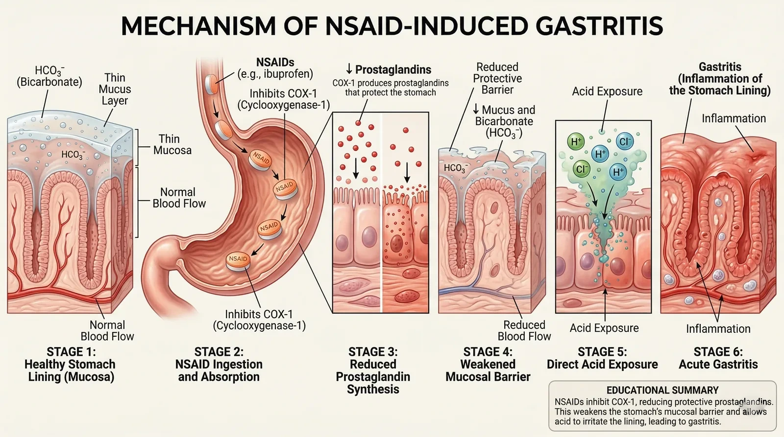 NSAIDs blocking COX-1 and damaging stomach lining