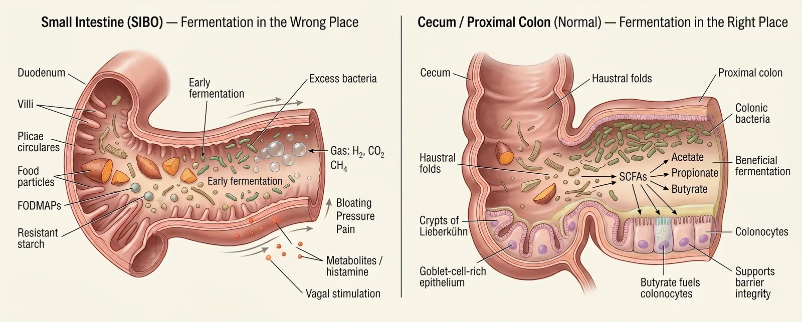 SIBO fermentation wrong location small intestine colon comparison