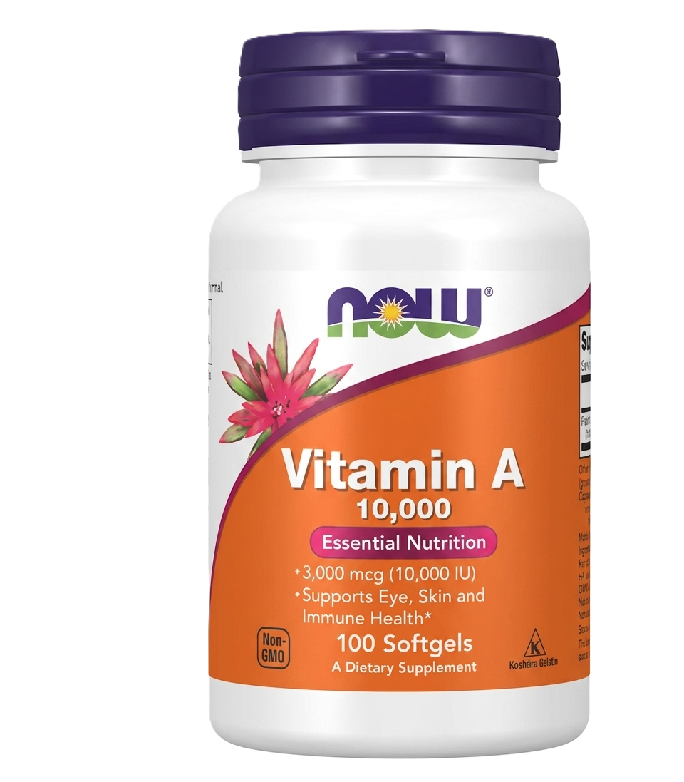 NOW Vitamin A 10,000 IU softgel bottle &mdash; 100 softgels