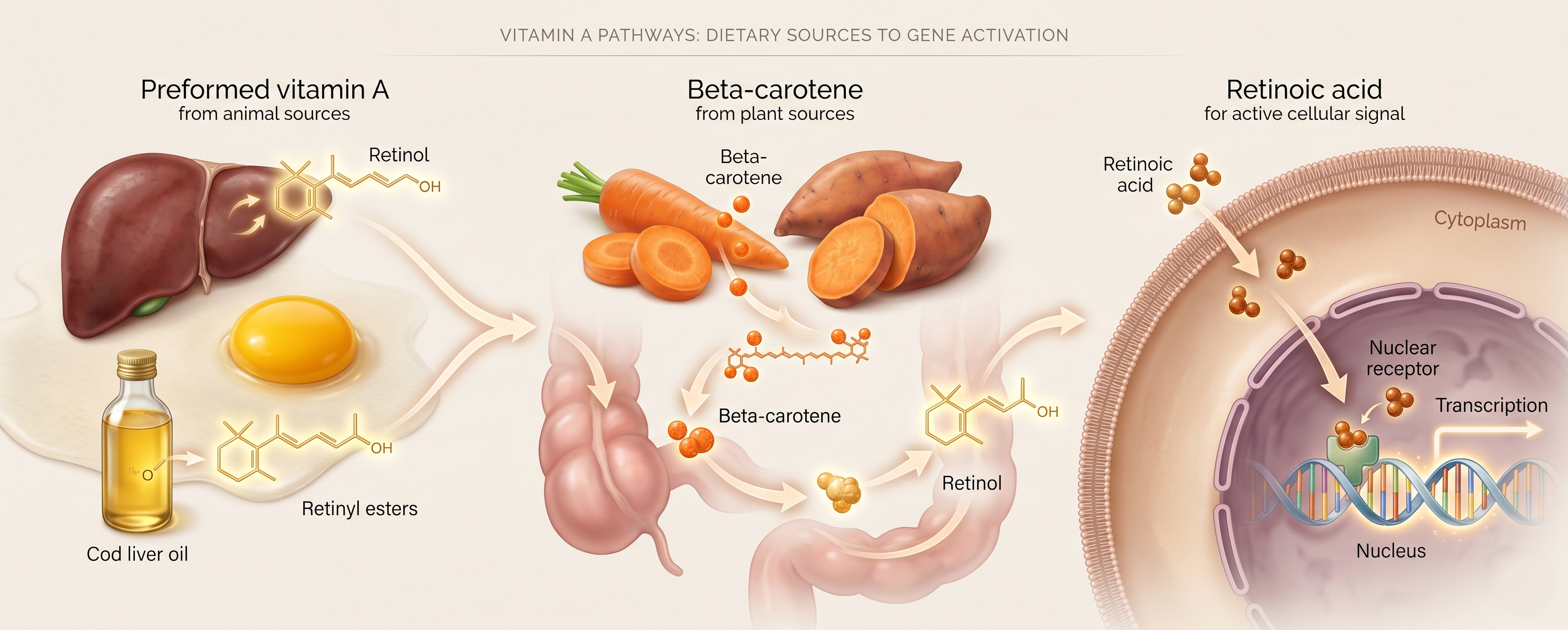 Different forms of vitamin A including retinol, carotenoids, and retinoic acid