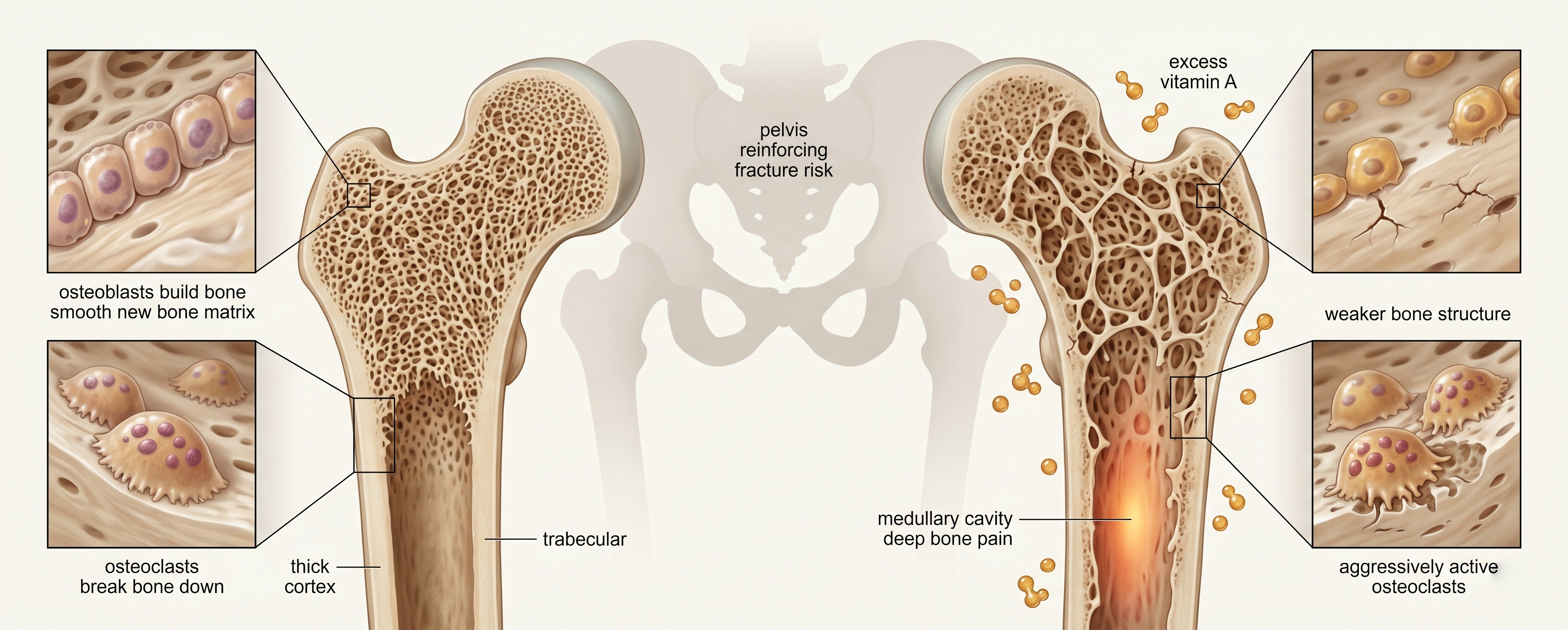 Illustration of cells involved in building and removing bone.