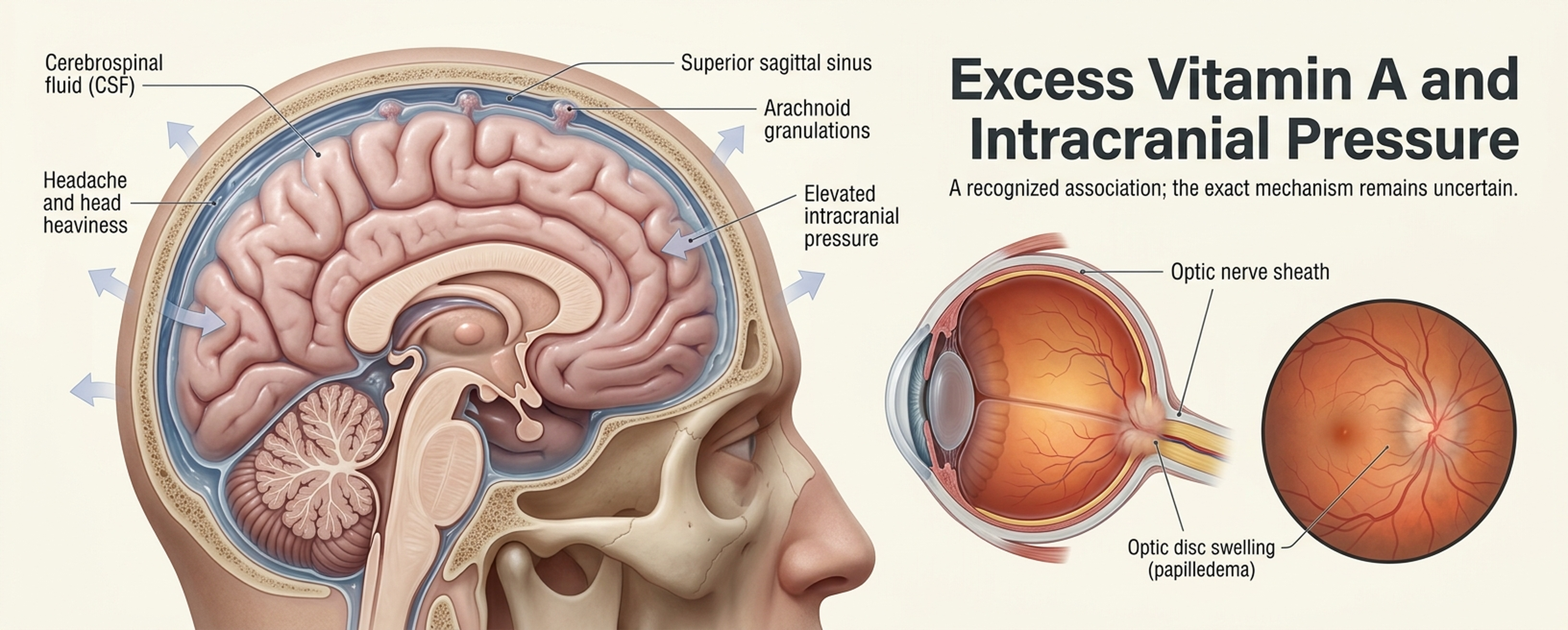 Illustration of raised pressure around the brain.