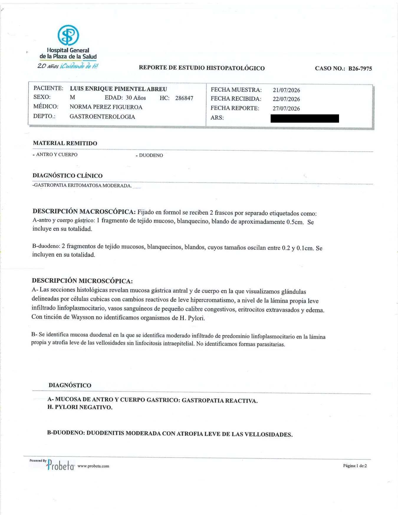 High-resolution scan of the July 27, 2026 pathology report