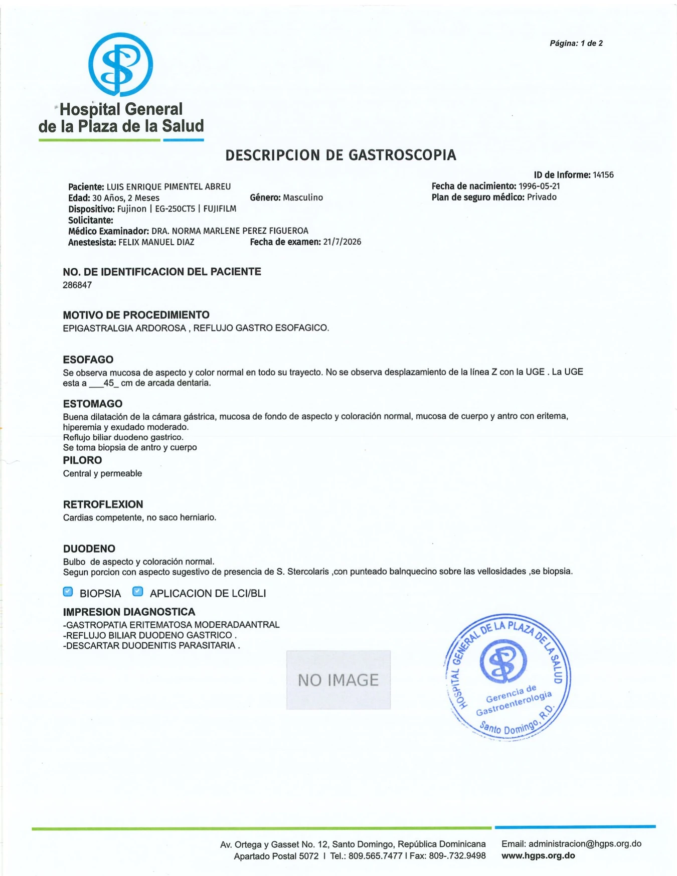High-resolution scan of the July 21, 2026 endoscopy report